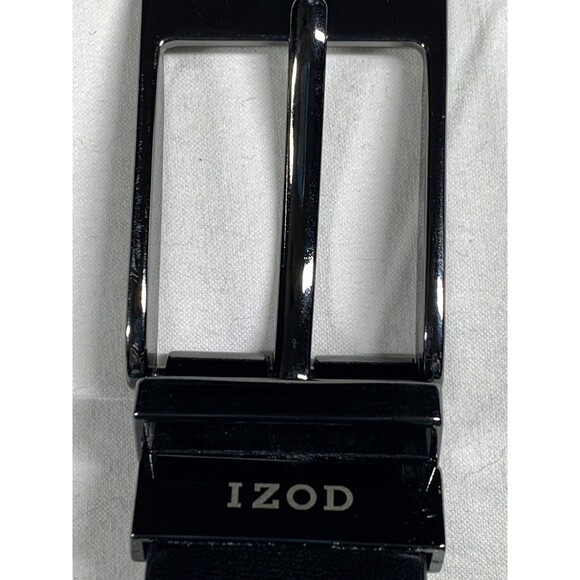 Izod Men's Belt Black or Brown Size 40 Genuine Leather Gun Metal Swivel Buckle - Picture 2 of 5